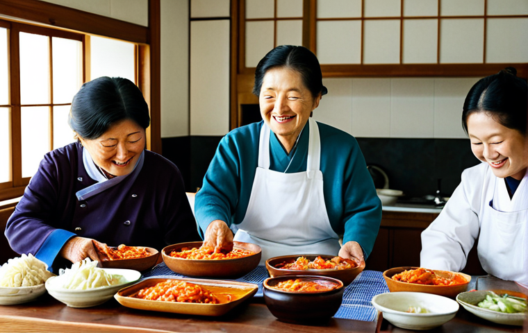 한식 관련 체험 프로그램 - Kimchi Making Class**

Prompt: "A bright, sunny kitchen in a traditional Korean home. Several people...