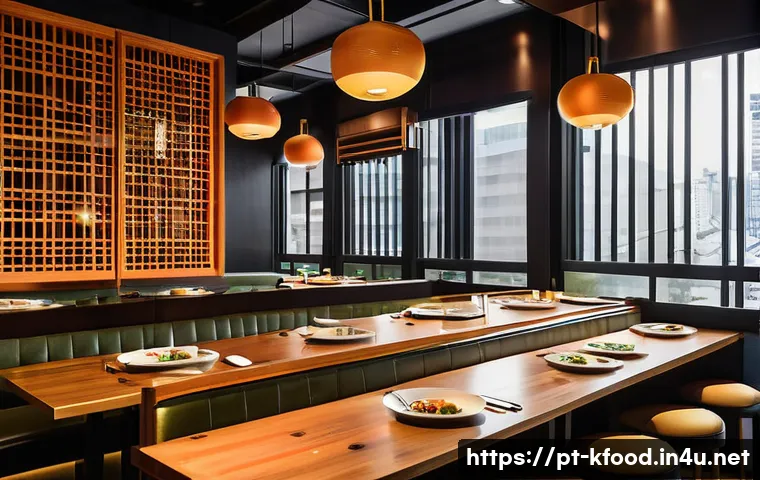 한식 맛집 리스트 - A vibrant Korean dining scene in a modern São Paulo restaurant inspired by Liberdade district, featu...
